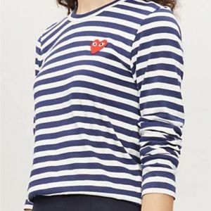 Comme des Garçons PLAY Striped Long Sleeve Top in Navy Size Medium